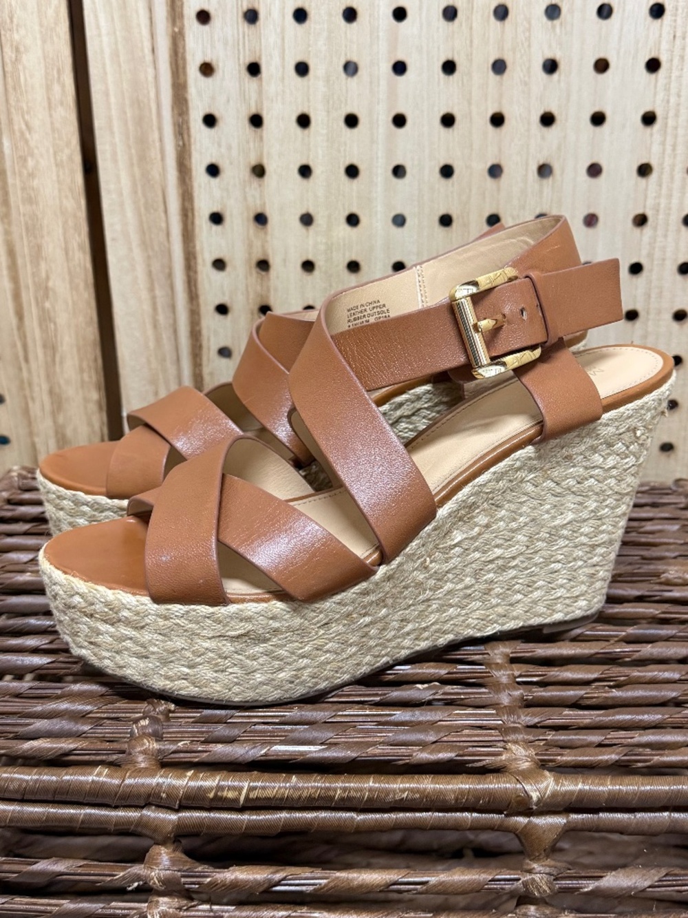 Michael Michael Kors Leather Espadrille Wedge Sandals 9.5